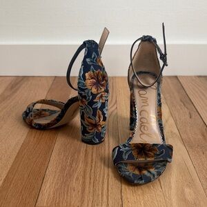 Sam Edelman Navy and Orange Floral Heels size 6.5